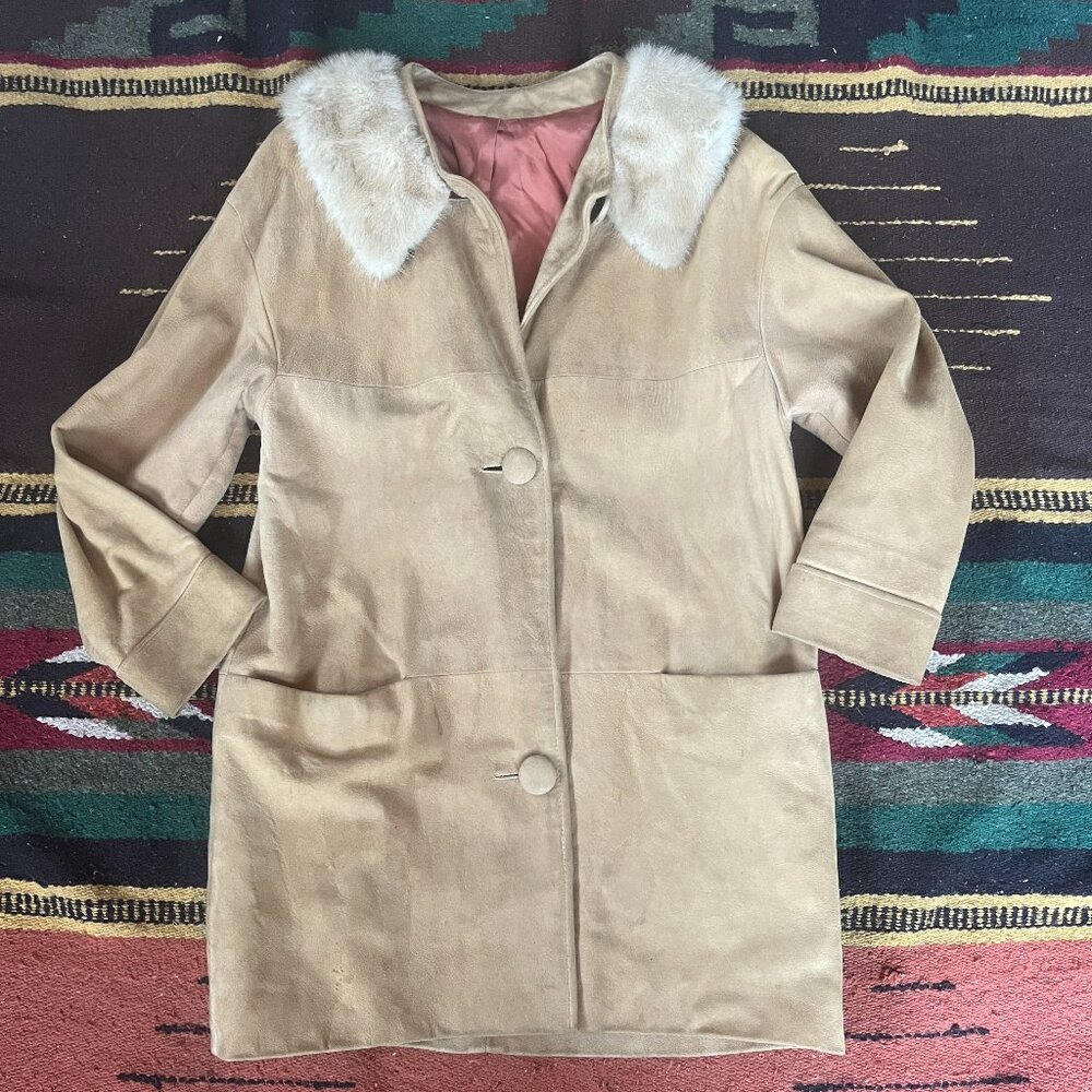 Size Small Vintage Suede Coat with Real Fur Collar